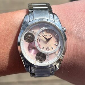 Vintage Y2K Fossil ME1008 Crystal Pink Exposed Mechanic Twist Semi Auto Watch